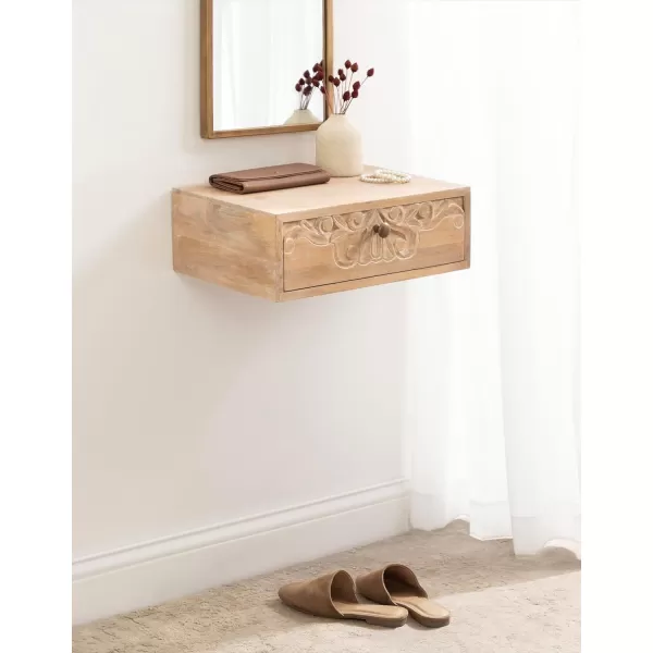 imageKate and Laurel Mirza Transitional Solid Wood Floating Side Table with PullOut Storage Drawer 18x12x6 Natural