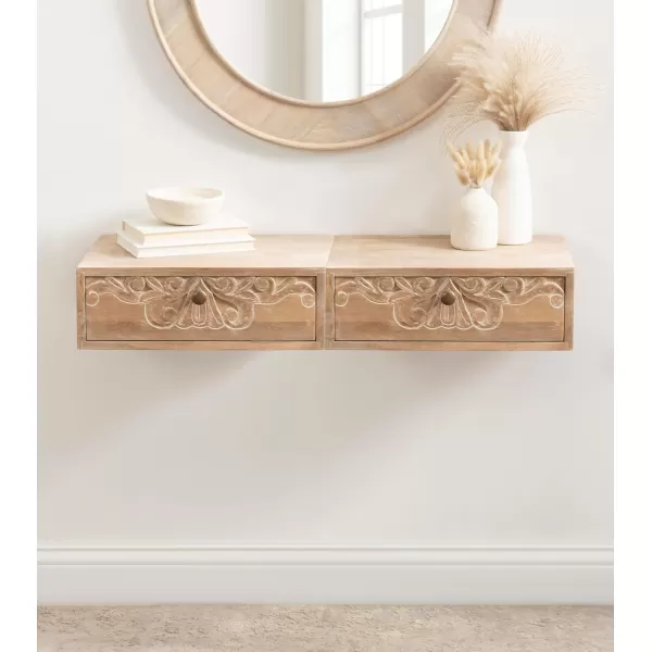 imageKate and Laurel Mirza Transitional Solid Wood Floating Side Table with PullOut Storage Drawer 18x12x6 Natural
