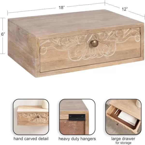 imageKate and Laurel Mirza Transitional Solid Wood Floating Side Table with PullOut Storage Drawer 18x12x6 Natural