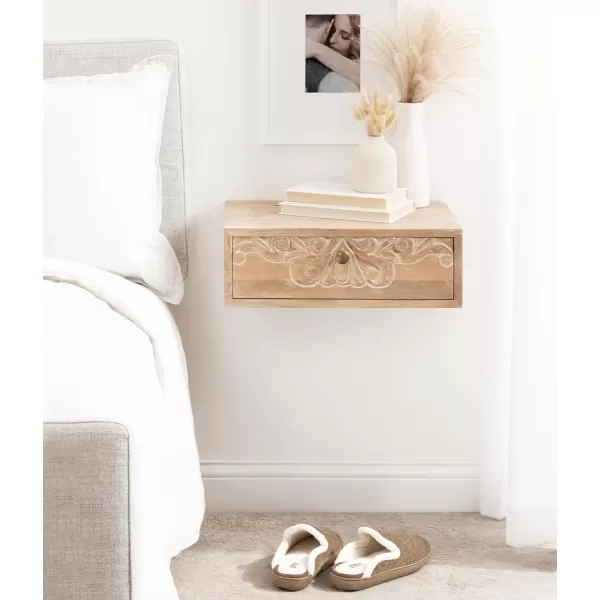 imageKate and Laurel Mirza Transitional Solid Wood Floating Side Table with PullOut Storage Drawer 18x12x6 Natural