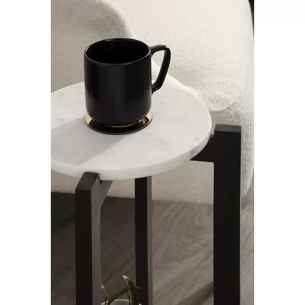 imageKate and Laurel Moxley Modern Marble Side Table 12 x 12 x 24 Natural and White Round TwoTier End Table for Storage and DisplayBlack