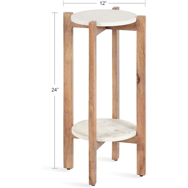 imageKate and Laurel Moxley Modern Marble Side Table 12 x 12 x 24 Natural and White Round TwoTier End Table for Storage and DisplayNatural