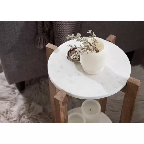 imageKate and Laurel Moxley Modern Marble Side Table 12 x 12 x 24 Natural and White Round TwoTier End Table for Storage and DisplayNatural