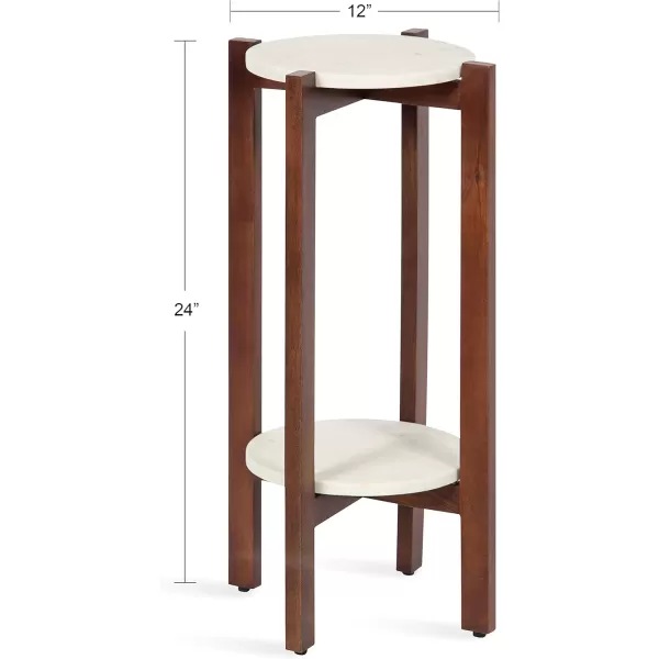 imageKate and Laurel Moxley Modern Marble Side Table 12 x 12 x 24 Natural and White Round TwoTier End Table for Storage and DisplayWalnut Brown