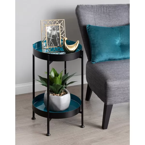 imageKate and Laurel Nira TwoTiered MidCentury Side Table 15quot x 15quot x 24quot Gray and Gold Chic Modern End Table for Storage and DecorBlackTeal