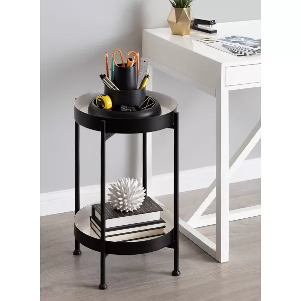 imageKate and Laurel Nira TwoTiered MidCentury Side Table 15quot x 15quot x 24quot Gray and Gold Chic Modern End Table for Storage and DecorBlackWhite