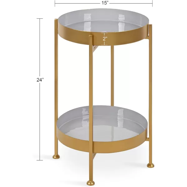imageKate and Laurel Nira TwoTiered MidCentury Side Table 15quot x 15quot x 24quot Gray and Gold Chic Modern End Table for Storage and DecorGoldGray