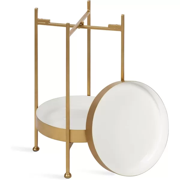 imageKate and Laurel Nira TwoTiered MidCentury Side Table 15quot x 15quot x 24quot Gray and Gold Chic Modern End Table for Storage and DecorWhite and Gold