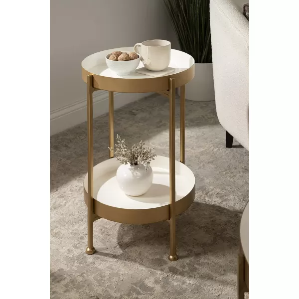 imageKate and Laurel Nira TwoTiered MidCentury Side Table 15quot x 15quot x 24quot Gray and Gold Chic Modern End Table for Storage and DecorWhite and Gold