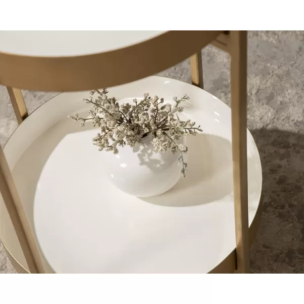 imageKate and Laurel Nira TwoTiered MidCentury Side Table 15quot x 15quot x 24quot Gray and Gold Chic Modern End Table for Storage and DecorWhite and Gold