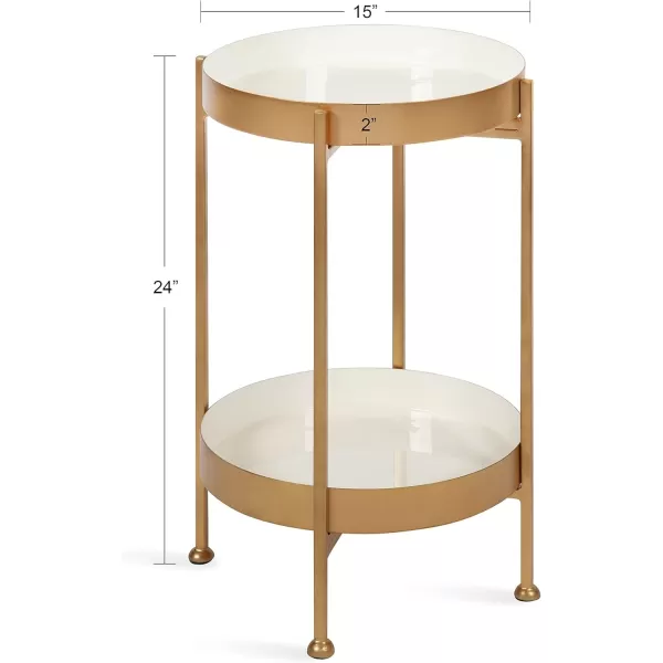 imageKate and Laurel Nira TwoTiered MidCentury Side Table 15quot x 15quot x 24quot Gray and Gold Chic Modern End Table for Storage and DecorWhite and Gold