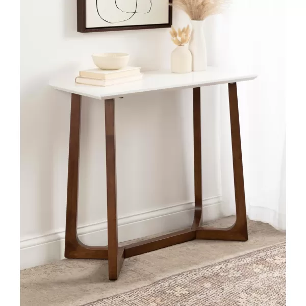 imageKate and Laurel Olivant Modern Rectangle Wood Console Table 32 x 15 x 30 White and Walnut Brown Decorative Geometric TwoTone Entryway Table for Use as a Functional Living Room TableWhiteWalnut Brown