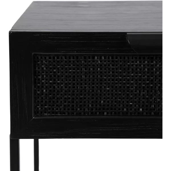 imageKate and Laurel Ori Modern Cane Rectangle Side Table 18 x 15 x 24 Black Versatile Rattan Living Room End Table with Drawer for Storage and Home Decor