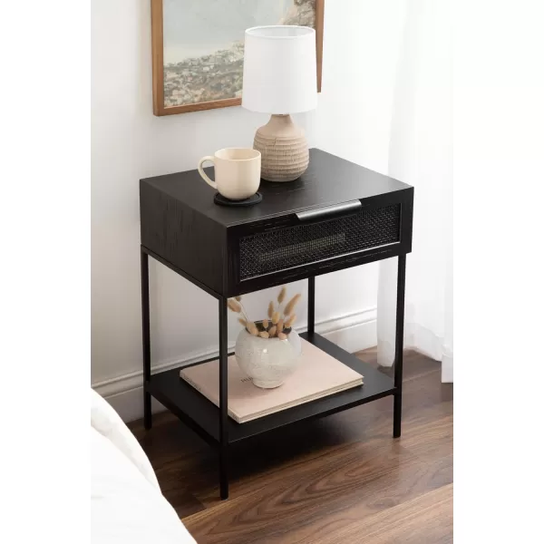 imageKate and Laurel Ori Modern Cane Rectangle Side Table 18 x 15 x 24 Black Versatile Rattan Living Room End Table with Drawer for Storage and Home Decor