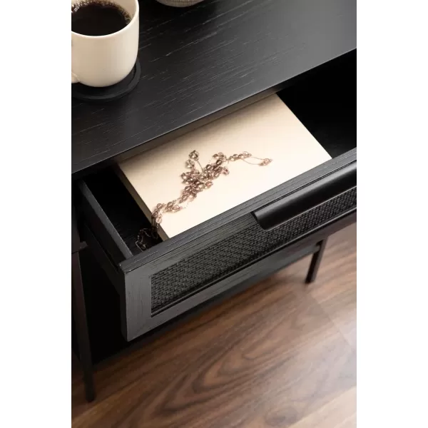 imageKate and Laurel Ori Modern Cane Rectangle Side Table 18 x 15 x 24 Black Versatile Rattan Living Room End Table with Drawer for Storage and Home Decor