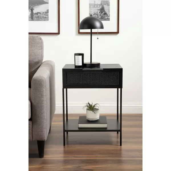 imageKate and Laurel Ori Modern Cane Rectangle Side Table 18 x 15 x 24 Black Versatile Rattan Living Room End Table with Drawer for Storage and Home Decor