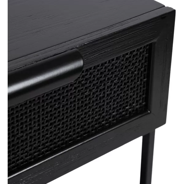 imageKate and Laurel Ori Modern Cane Rectangle Side Table 18 x 15 x 24 Black Versatile Rattan Living Room End Table with Drawer for Storage and Home Decor