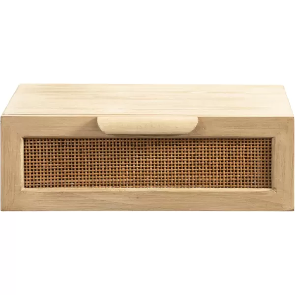 imageKate and Laurel Ori Transitional Cane Floating Side Table 18 x 13 x 6 Natural Wood Mounted Rattan Wall Shelf with Drawer for StorageNatural
