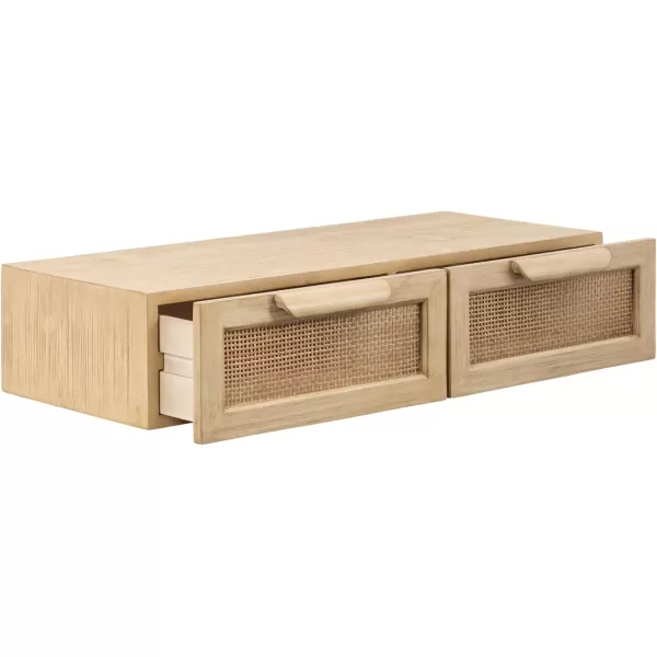 imageKate and Laurel Ori Transitional Cane Rattan Floating Console Table with PullOut Storage Drawers 28x13x6 Natural