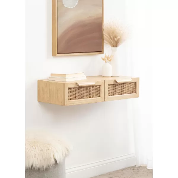 imageKate and Laurel Ori Transitional Cane Rattan Floating Console Table with PullOut Storage Drawers 28x13x6 Natural