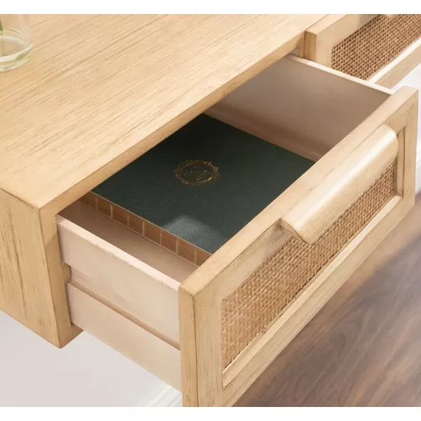 imageKate and Laurel Ori Transitional Cane Rattan Floating Console Table with PullOut Storage Drawers 28x13x6 Natural