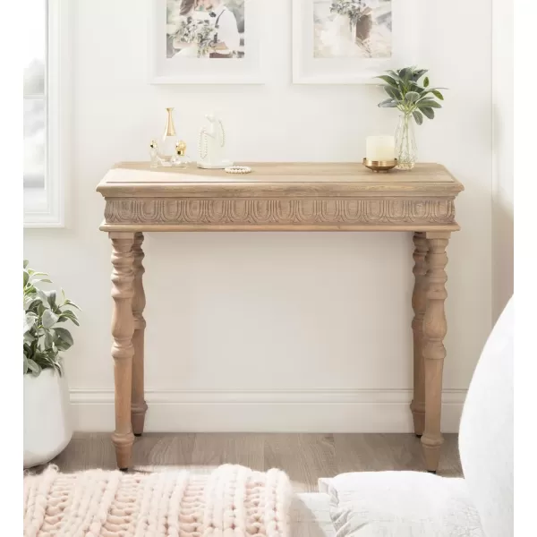 imageKate and Laurel Patresa Traditional Carved Wood Entryway Console Table with Turned Leg Design 36x14x30 Brown