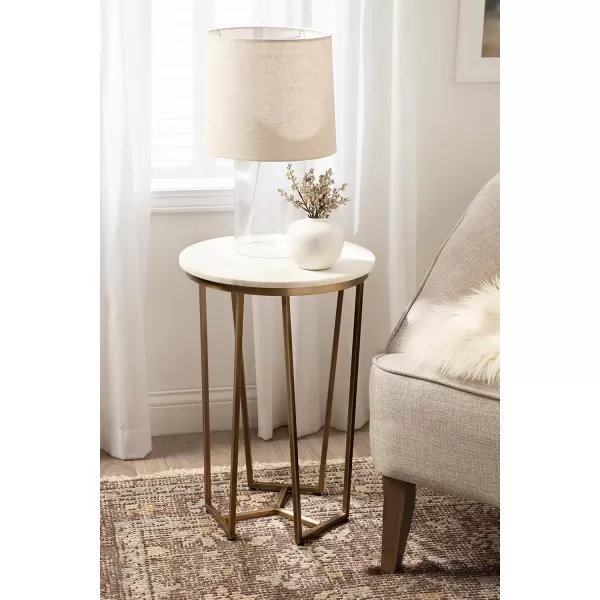 imageKate and Laurel Solvay Round Metal and Marble Side Table 16 x 16 x 24 White Marble and Antique Brass Modern Glam Bedroom Nightstand Table with Premium Natural Marble Stone and Iron Base