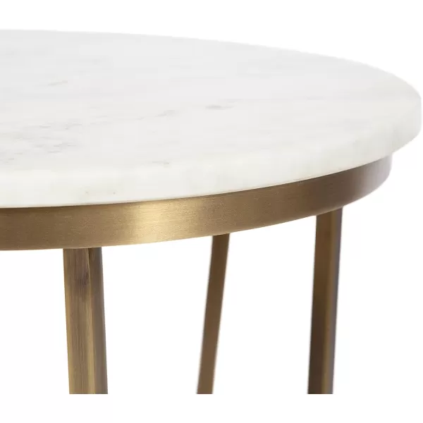 imageKate and Laurel Solvay Round Metal and Marble Side Table 16 x 16 x 24 White Marble and Antique Brass Modern Glam Bedroom Nightstand Table with Premium Natural Marble Stone and Iron Base