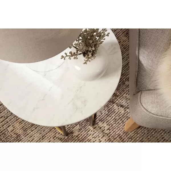 imageKate and Laurel Solvay Round Metal and Marble Side Table 16 x 16 x 24 White Marble and Antique Brass Modern Glam Bedroom Nightstand Table with Premium Natural Marble Stone and Iron Base