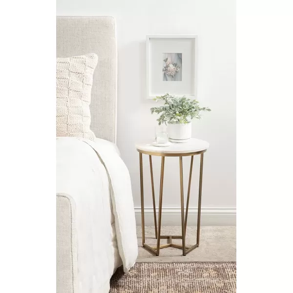 imageKate and Laurel Solvay Round Metal and Marble Side Table 16 x 16 x 24 White Marble and Antique Brass Modern Glam Bedroom Nightstand Table with Premium Natural Marble Stone and Iron Base