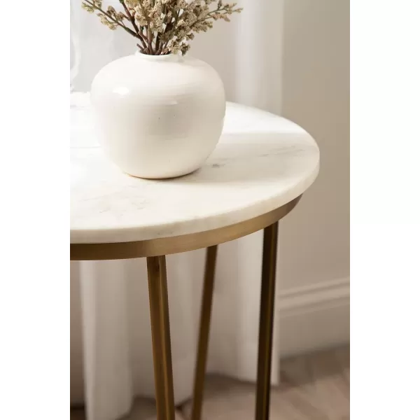 imageKate and Laurel Solvay Round Metal and Marble Side Table 16 x 16 x 24 White Marble and Antique Brass Modern Glam Bedroom Nightstand Table with Premium Natural Marble Stone and Iron Base