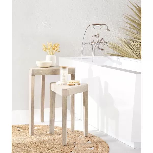 imageKate and Laurel Talcott Decorative Modern Solid Wood Bedroom Nightstand Tables for Storage and Display 2 Piece Natural 2 CountWhite