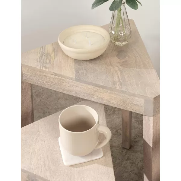 imageKate and Laurel Talcott Decorative Modern Solid Wood Bedroom Nightstand Tables for Storage and Display 2 Piece Natural 2 CountWhite