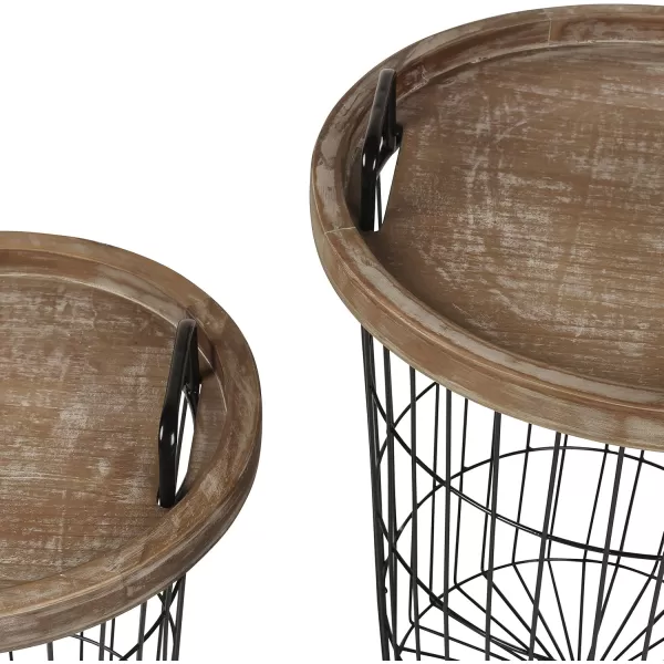 imageKate and Laurel Tenby Nesting Metal and Wood Tray Basket End Tables Black with Rustic Brown Tops
