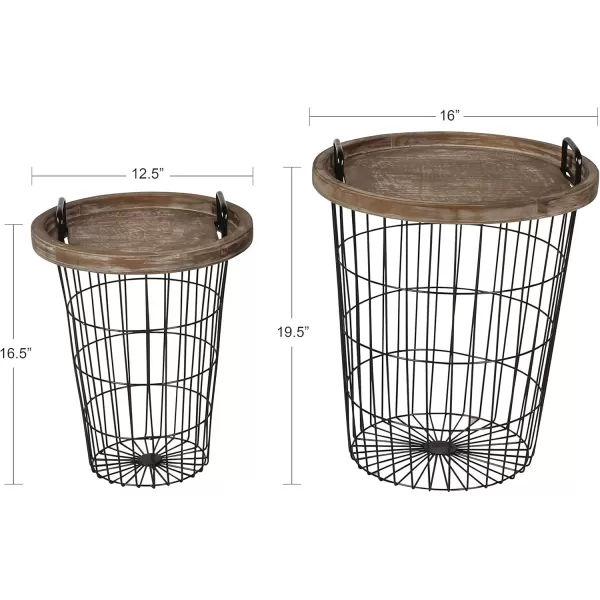 imageKate and Laurel Tenby Nesting Metal and Wood Tray Basket End Tables Black with Rustic Brown Tops