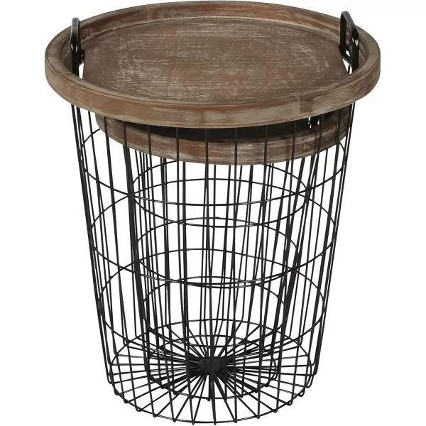 imageKate and Laurel Tenby Nesting Metal and Wood Tray Basket End Tables Black with Rustic Brown Tops