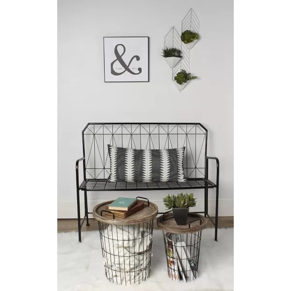 imageKate and Laurel Tenby Nesting Metal and Wood Tray Basket End Tables Black with Rustic Brown Tops