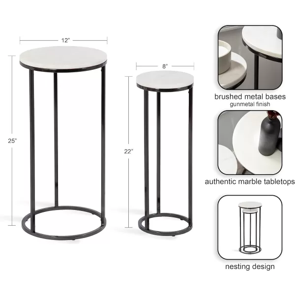 imageKate and Laurel Udorie Modern TwoPiece Nesting Table Set 12 x 25 White and Gunmetal Gray Contemporary Side Table and Drink Table Set with Marble Tabletops for Small SpacesPewter