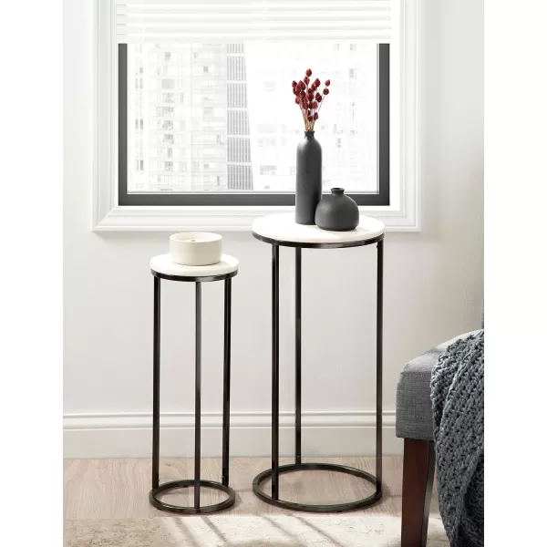 imageKate and Laurel Udorie Modern TwoPiece Nesting Table Set 12 x 25 White and Gunmetal Gray Contemporary Side Table and Drink Table Set with Marble Tabletops for Small SpacesPewter