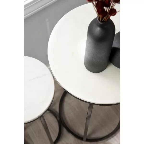 imageKate and Laurel Udorie Modern TwoPiece Nesting Table Set 12 x 25 White and Gunmetal Gray Contemporary Side Table and Drink Table Set with Marble Tabletops for Small SpacesPewter