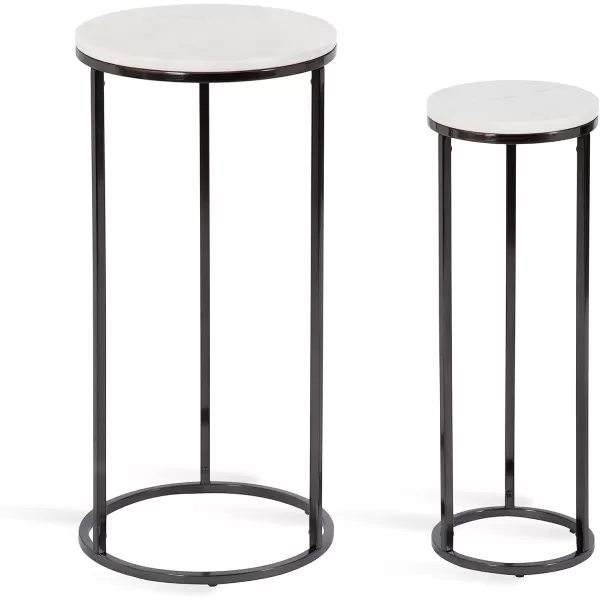 imageKate and Laurel Udorie Modern TwoPiece Nesting Table Set 12 x 25 White and Gunmetal Gray Contemporary Side Table and Drink Table Set with Marble Tabletops for Small SpacesPewter