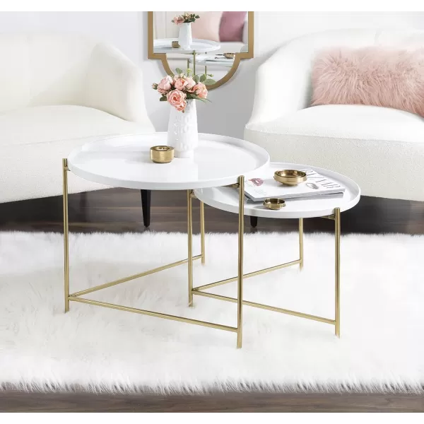 imageKate and Laurel Ulani Modern Nesting Coffee Table Set of 2 Walnut and Gold 225 x 2025 Decorative Sophisticated Mango Wood and Metal End Tables for Display and StorageWhiteGold