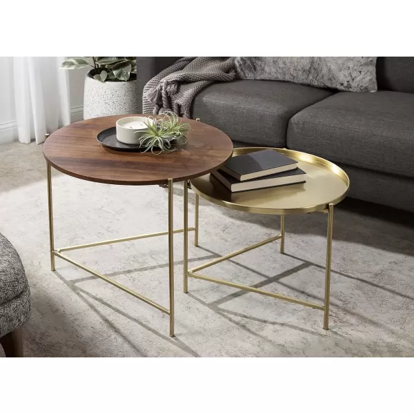 imageKate and Laurel Ulani Modern Nesting Coffee Table Set of 2 Walnut and Gold 225 x 2025 Decorative Sophisticated Mango Wood and Metal End Tables for Display and StorageWalnut BrownGold
