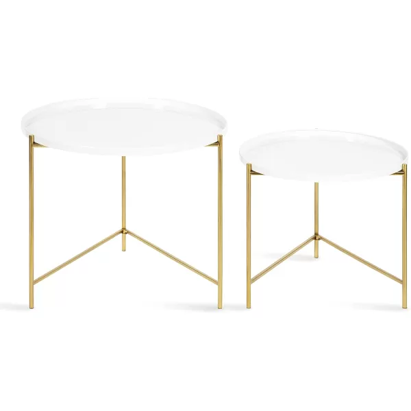 imageKate and Laurel Ulani Modern Nesting Coffee Table Set of 2 Walnut and Gold 225 x 2025 Decorative Sophisticated Mango Wood and Metal End Tables for Display and StorageWhiteGold