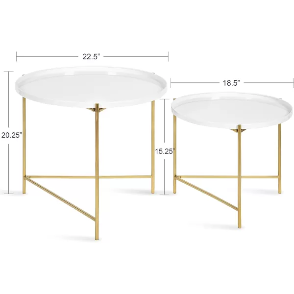 imageKate and Laurel Ulani Modern Nesting Coffee Table Set of 2 Walnut and Gold 225 x 2025 Decorative Sophisticated Mango Wood and Metal End Tables for Display and StorageWhiteGold