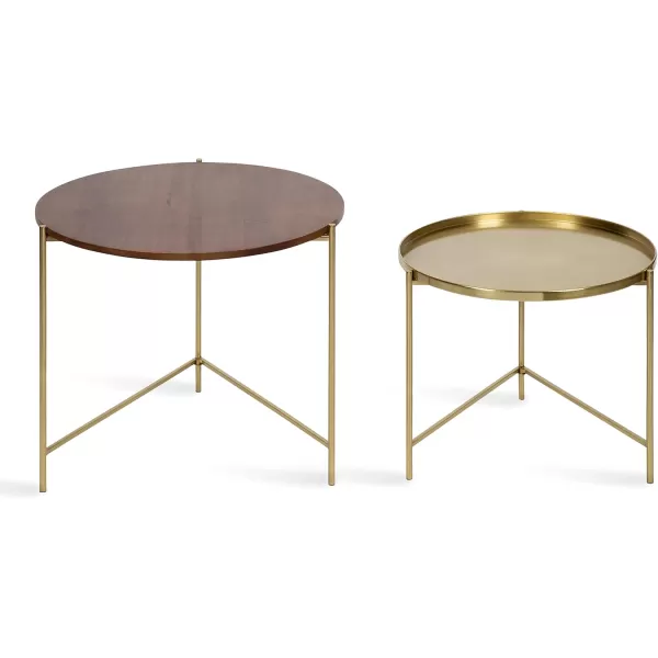 imageKate and Laurel Ulani Modern Nesting Coffee Table Set of 2 Walnut and Gold 225 x 2025 Decorative Sophisticated Mango Wood and Metal End Tables for Display and StorageWalnut BrownGold