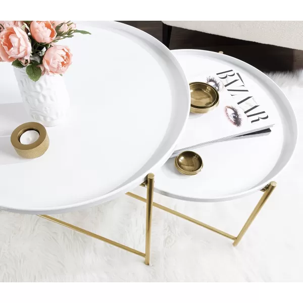 imageKate and Laurel Ulani Modern Nesting Coffee Table Set of 2 Walnut and Gold 225 x 2025 Decorative Sophisticated Mango Wood and Metal End Tables for Display and StorageWhiteGold