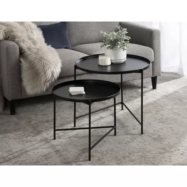 imageKate and Laurel Ulani Modern Nesting Coffee Table Set of 2 Walnut and Gold 225 x 2025 Decorative Sophisticated Mango Wood and Metal End Tables for Display and StorageBlack