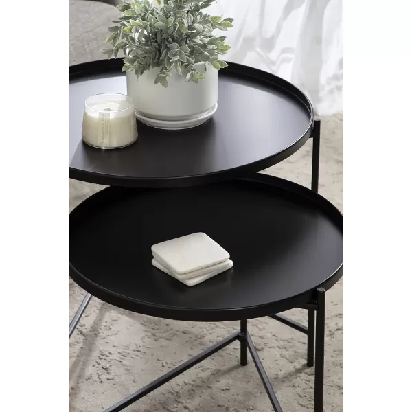 imageKate and Laurel Ulani Modern Nesting Coffee Table Set of 2 Walnut and Gold 225 x 2025 Decorative Sophisticated Mango Wood and Metal End Tables for Display and StorageBlack
