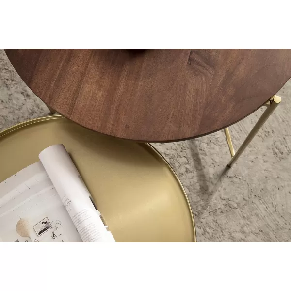 imageKate and Laurel Ulani Modern Nesting Coffee Table Set of 2 Walnut and Gold 225 x 2025 Decorative Sophisticated Mango Wood and Metal End Tables for Display and StorageWalnut BrownGold